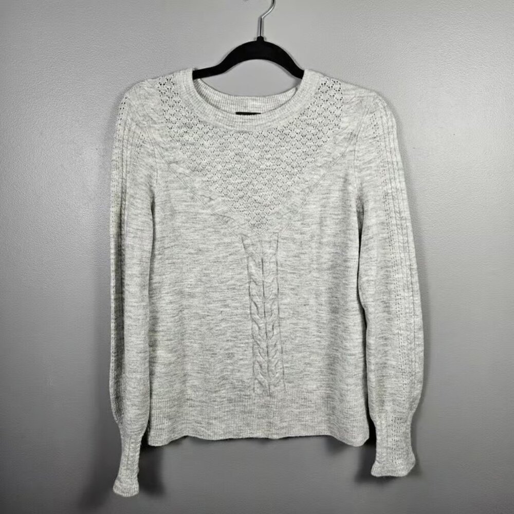 Talbots Knitted Pointelle Pullover Sweater Crew Neck Long sleeve Gray Size XS